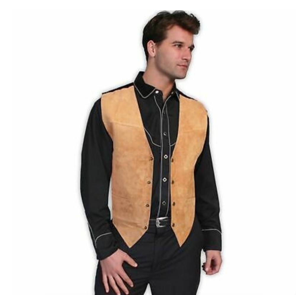 Scully Vintage 70s Western Tan Suede Leather Tie Back Vest Bourbon Boar 504 Md‎